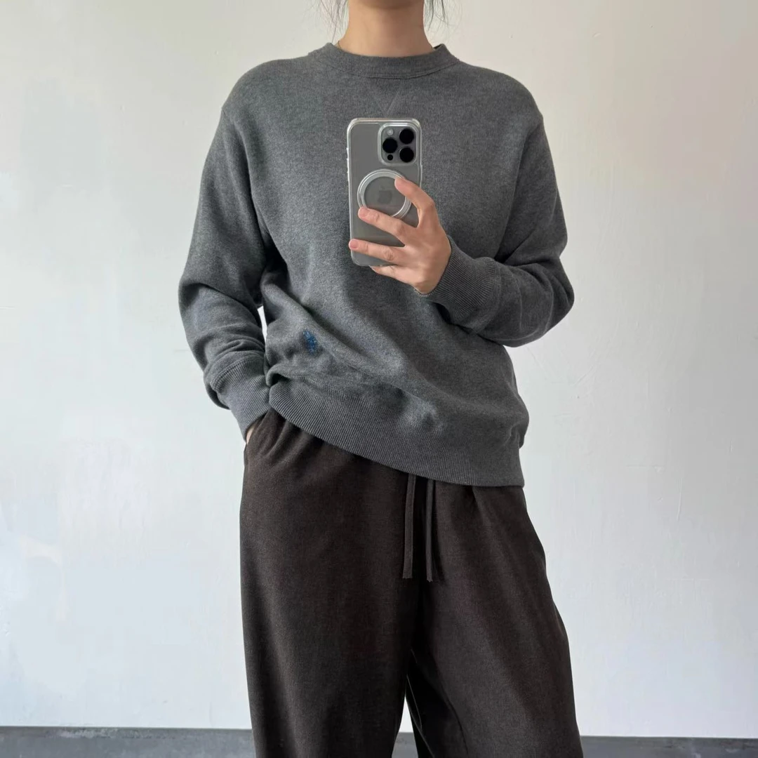 拉绒细坑条羊毛针织套衫