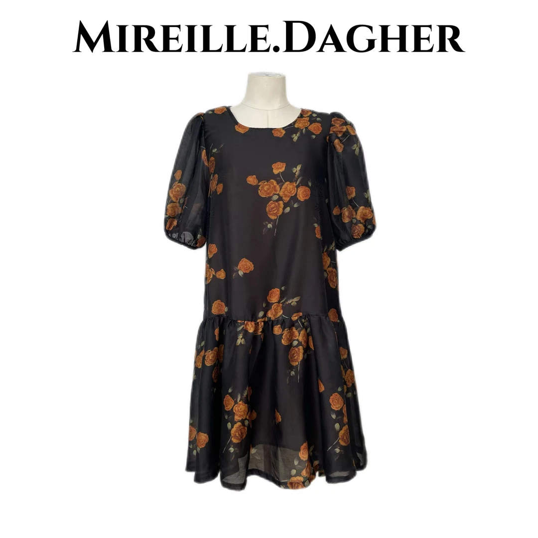 米莱Jiaer/新款时尚圆领后背蝴蝶结减龄短款碎花连衣裙27761