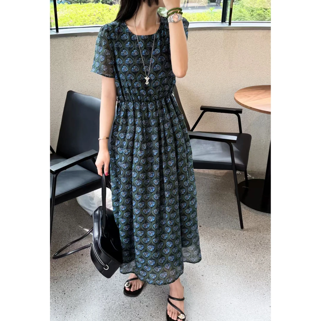 无印心匠K1770显瘦气质时尚碎花中袖碎花连衣裙女装  B583-2