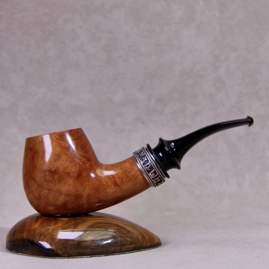 进口石楠木原木色藏银饰圈白兰地空腔斗