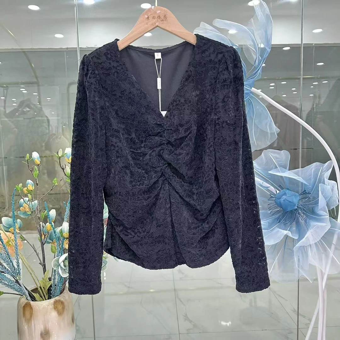 【HX457】打底衫女圆领长袖2025春季新款内搭性感修身洋气小衫上衣