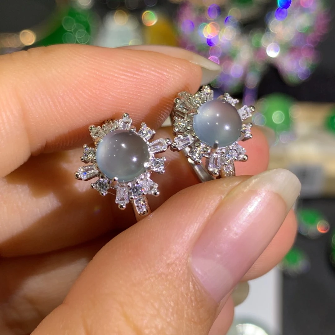 翡翠耳饰18K金镶嵌1、