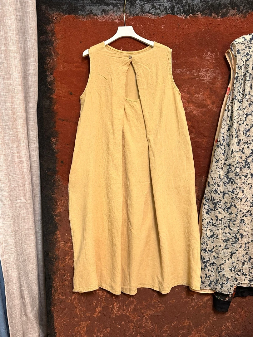 法式纯色无袖常规夏季长裙连衣裙裙子文艺女装气质时尚新中式