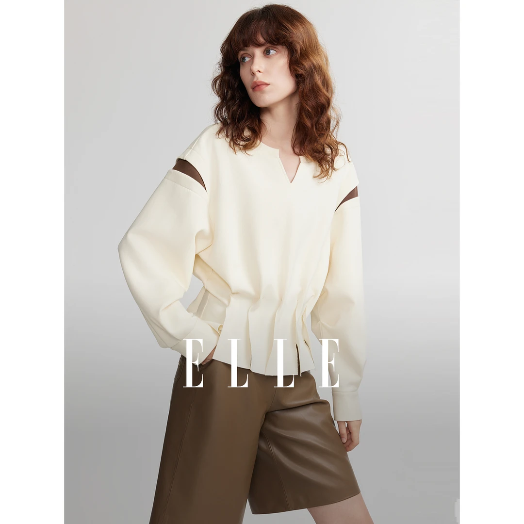 长袖设计感卫衣2025秋季新款都市假日圆领时尚撞色EW48729