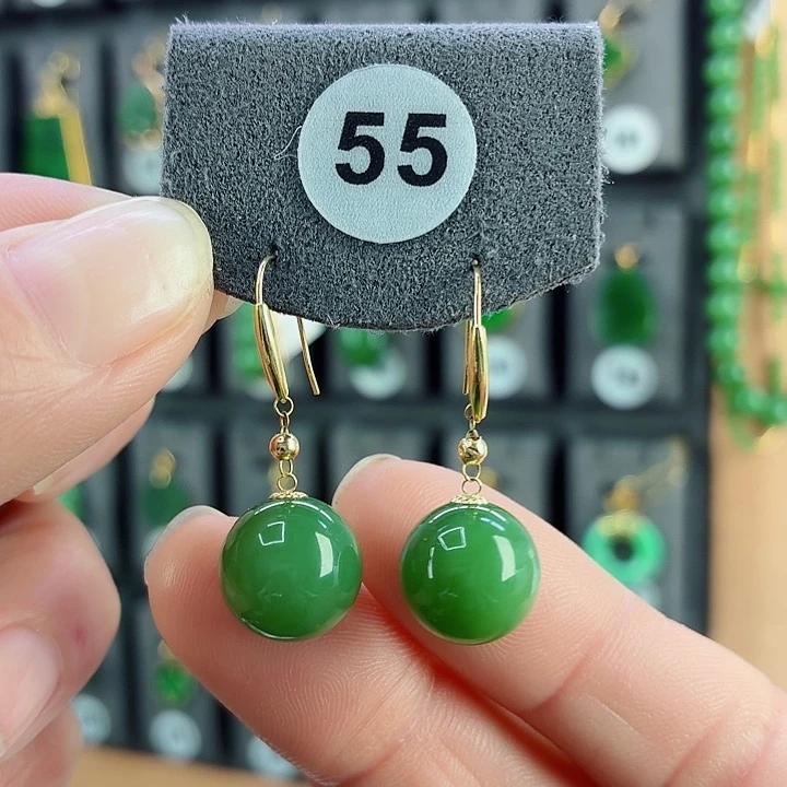 和田玉18K金镶嵌耳饰