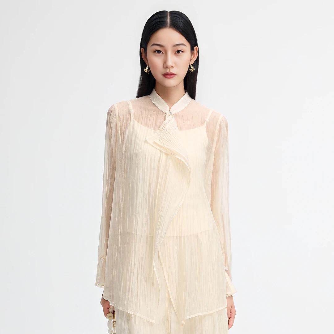 三彩3COLOUR夏女日常通勤新中式优雅光泽感长袖外套S25211403W00