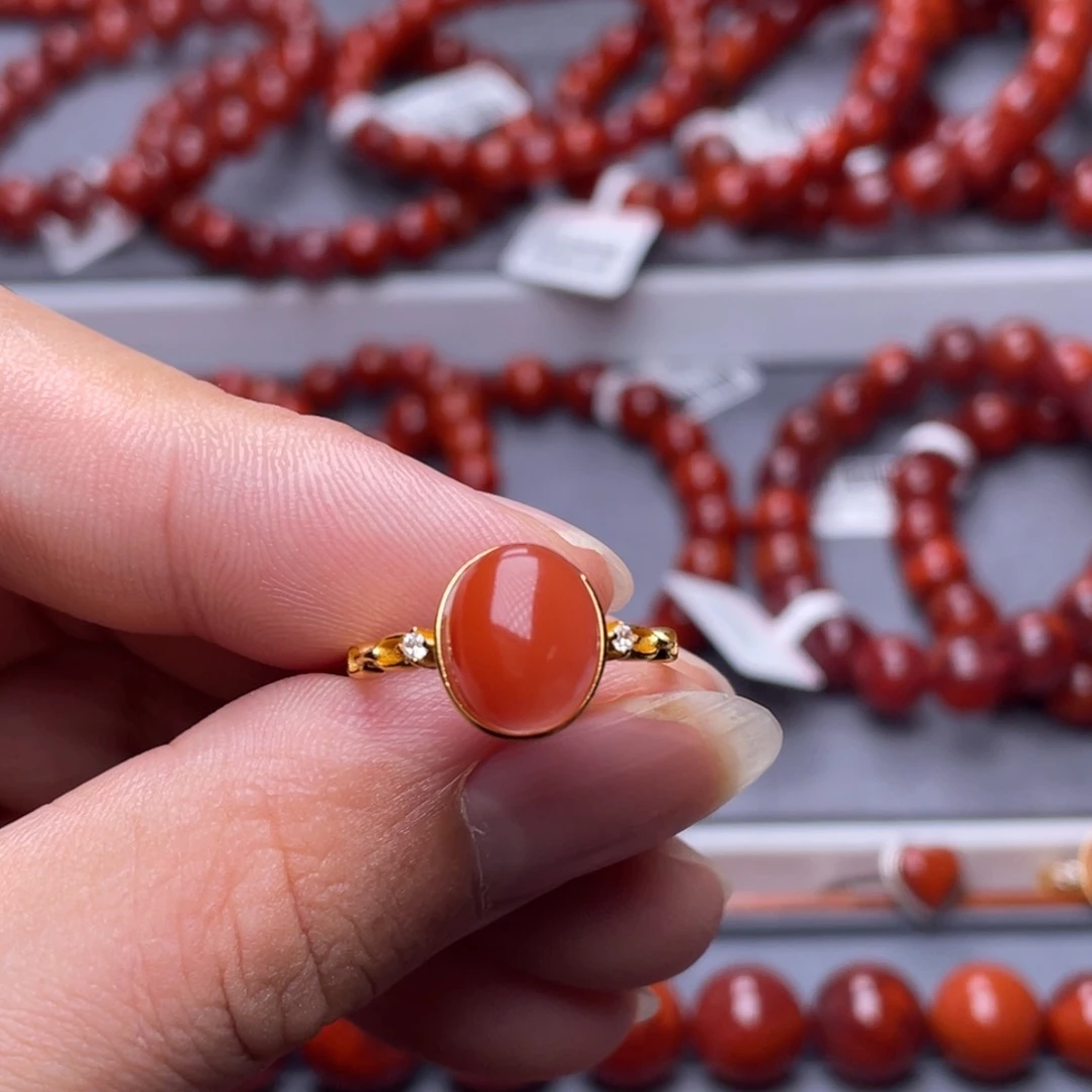 *****南红玛瑙未镶嵌南红玉石瓦西鹅蛋蛋面戒指