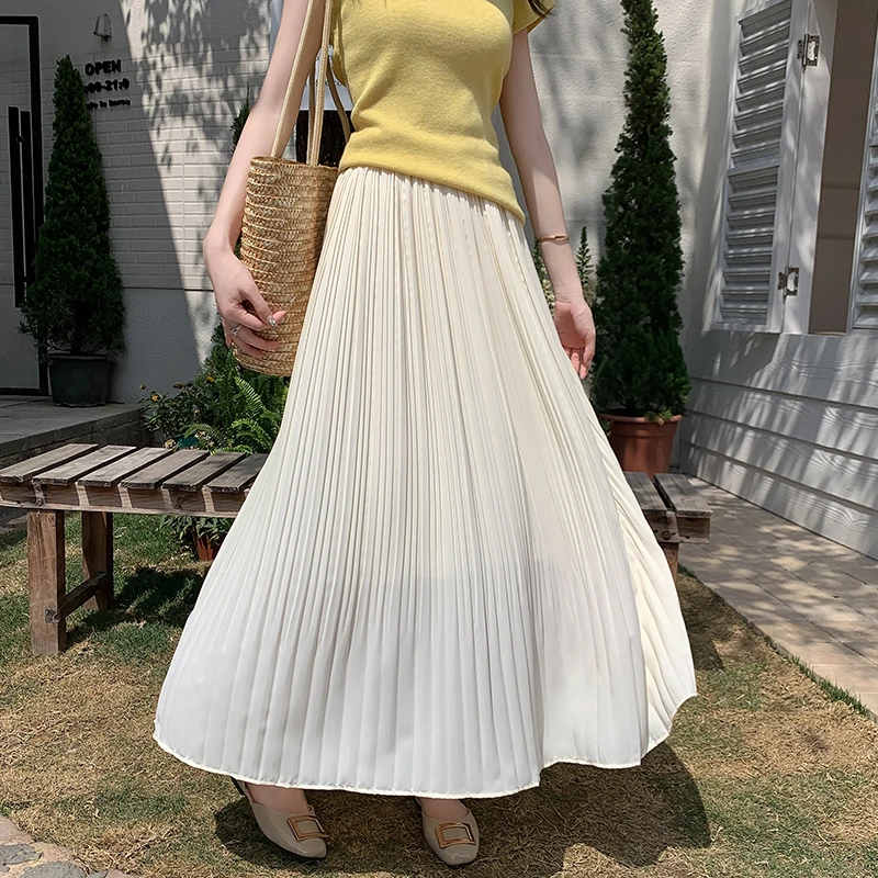 高腰遮胯显瘦a字压褶半身裙女夏季2025新款垂坠感百褶裙雪纺裙子