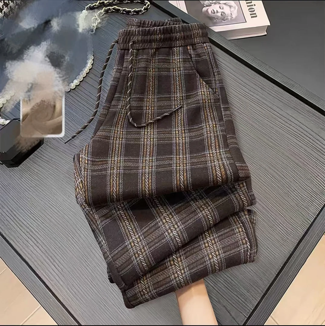 【不加绒】新款冬窄版直筒裤加厚毛呢格子 休闲百搭显高显瘦格子裤