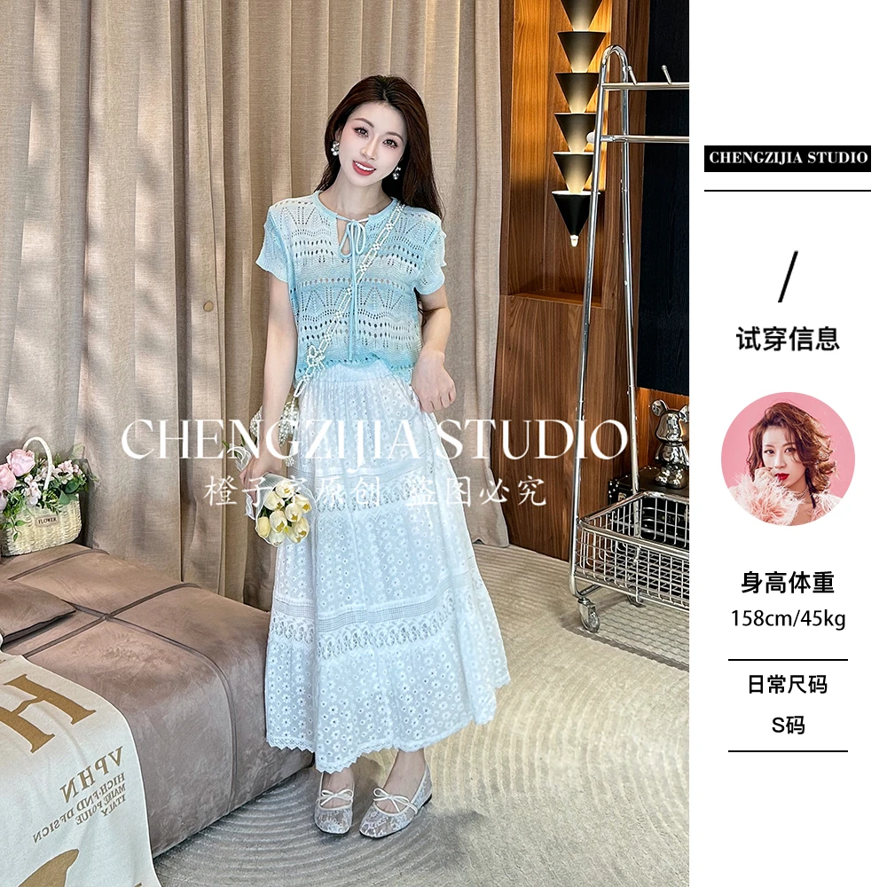 【裴诗婷】橙子·studio【】TX00052渐变镂空绑带短袖T恤05