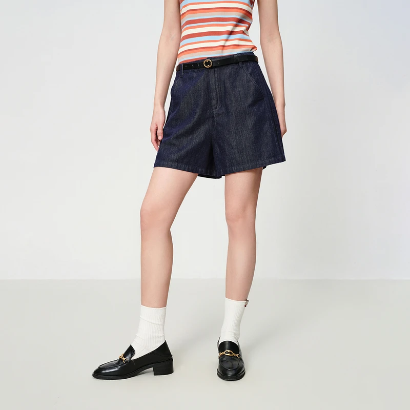 EP雅莹2025新款女装 亚麻天丝休闲牛仔短裤a字阔腿裤J632A