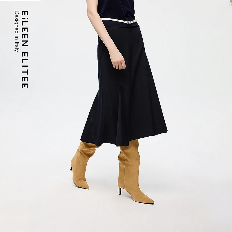 朗姿欧洲EiLEEN ELITEE羊毛高腰A摆半身裙复古2025年秋季新款