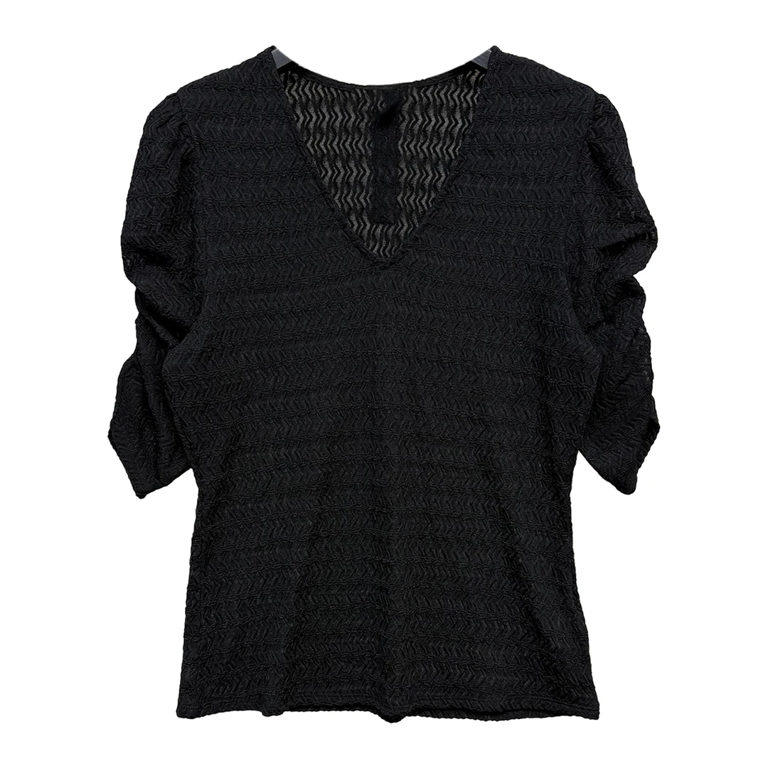 8760#黑色V领上衣