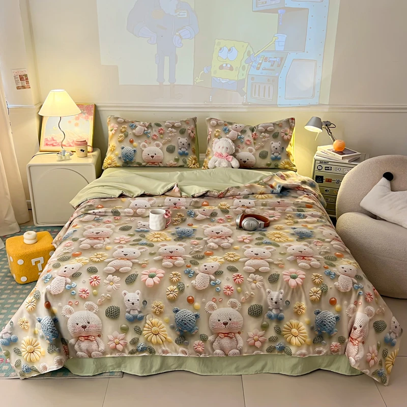 新款5D数码印花夏被四件套夏季凉爽空调被可机洗薄款夏被四件套