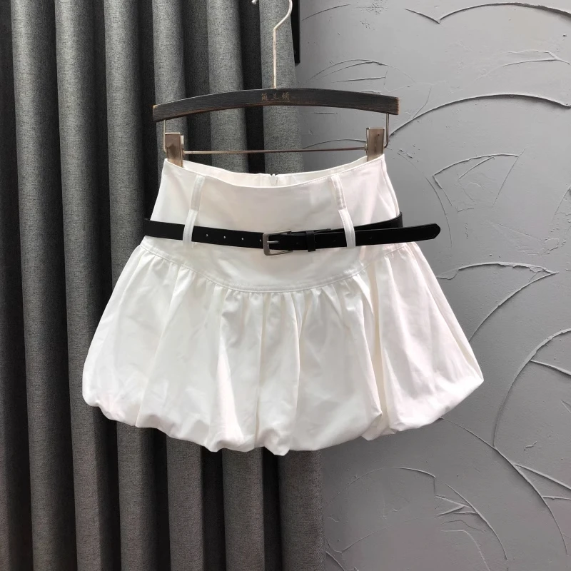 韩版个性白色高腰短裙女2025夏季时尚百搭显瘦A字减龄南瓜裙半身