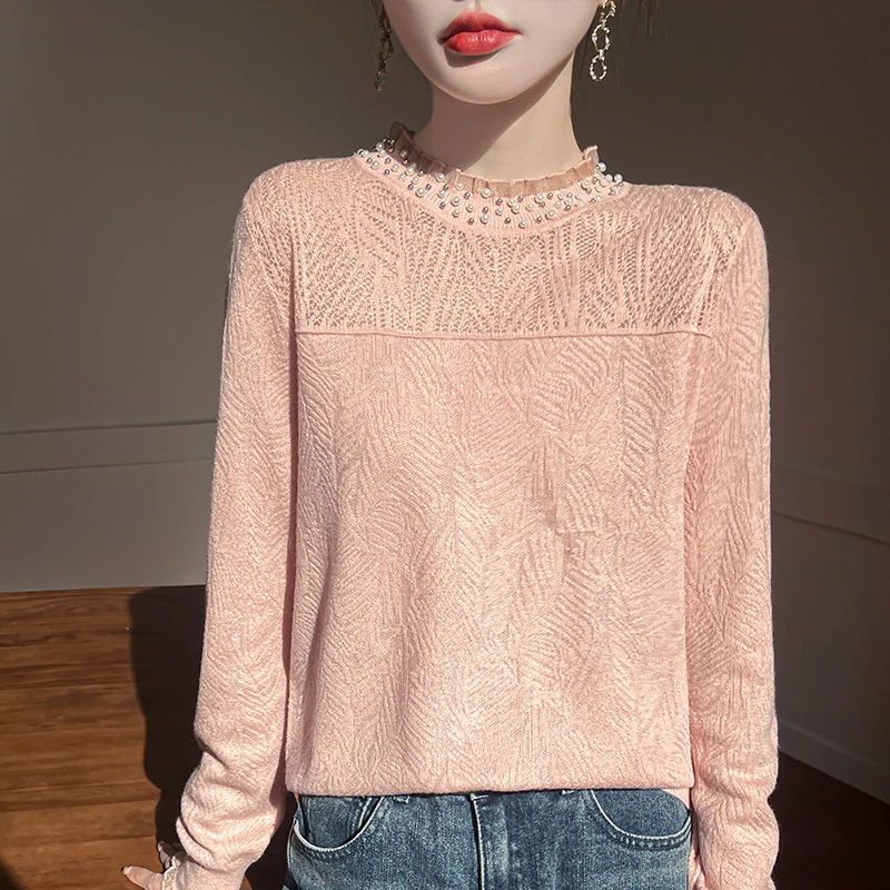 高端时尚春季毛针织衫精纺超细羊毛长袖羊毛衫百搭轻奢半高领毛衫