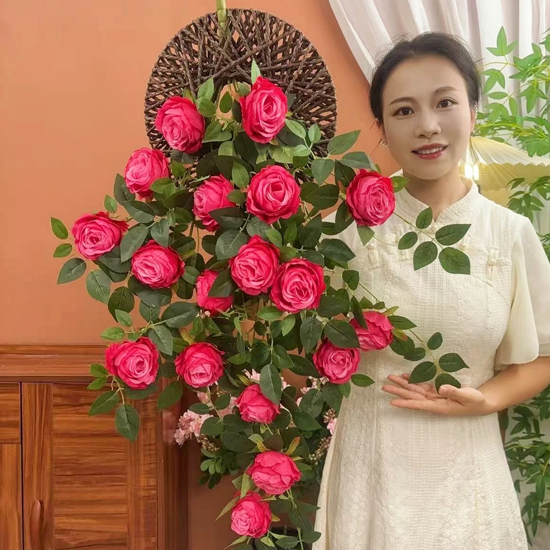 【如意玫瑰壁挂】高级仿真花客厅室内墙面装饰吊篮小花墙打造
