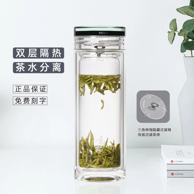 启明缘玻璃杯耐热防烫泡茶大容量带盖透明高档商用隔热水杯子