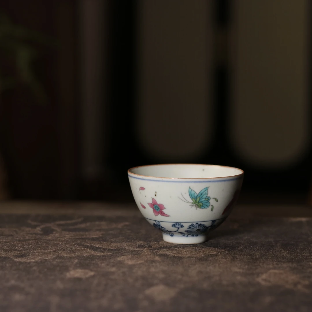 茗器山房 景德镇高温仿古泥蝶恋花鸡心杯主人杯 75cc