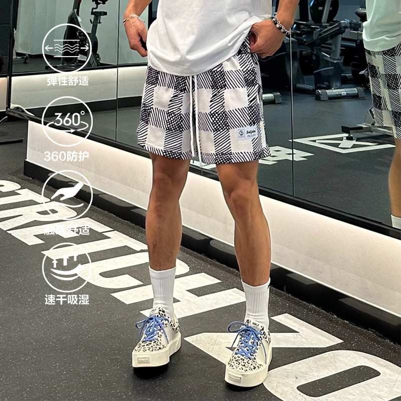 Satjdm原创美式格纹四分短裤篮球运动休闲宽松健身跑步国潮男