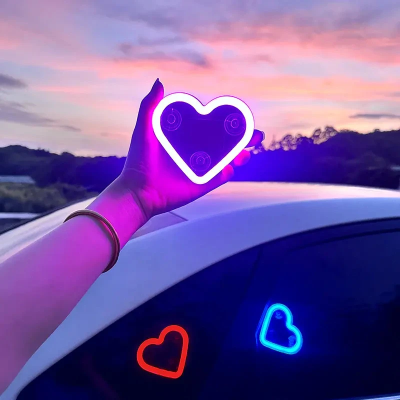 汽车爱心灯太阳能无线装饰灯LED警示灯三角窗后窗车载有趣氛围灯