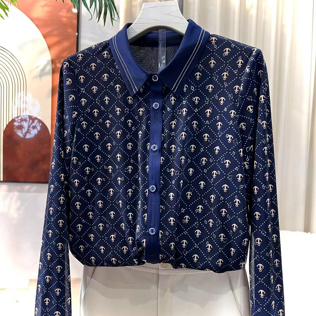 C6303 2025春季新款韩版时尚衬衣印花花衬衫上衣百搭减龄款衬衫