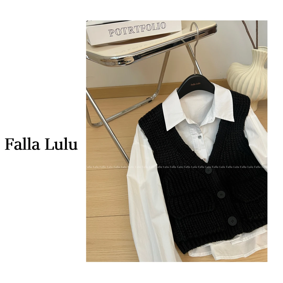 @英子家 新款叠穿百搭v领网红针织毛衣背心马甲 A5731