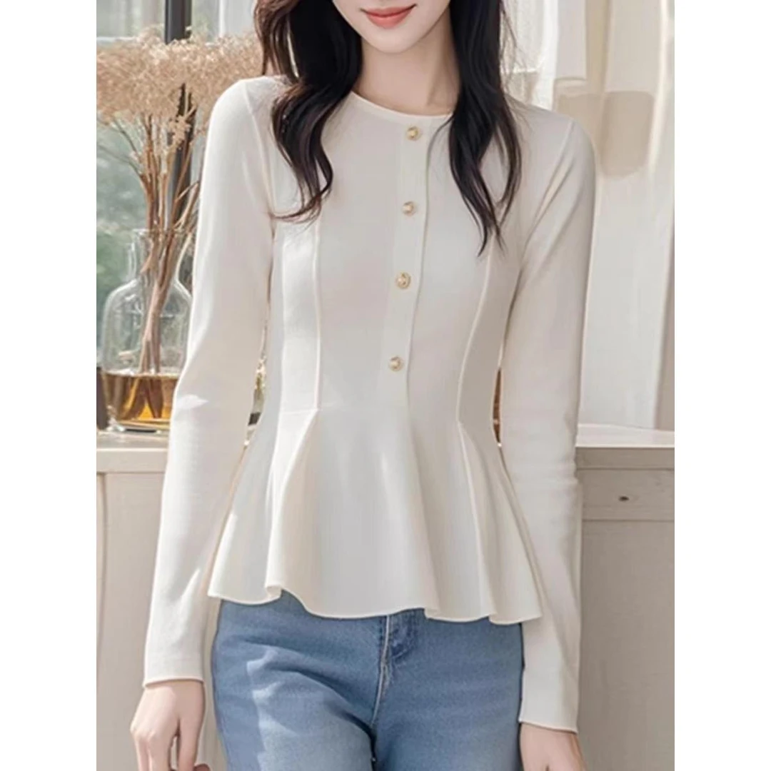 SS363春季新款法式温柔洋气收腰显瘦长袖针织衬衫