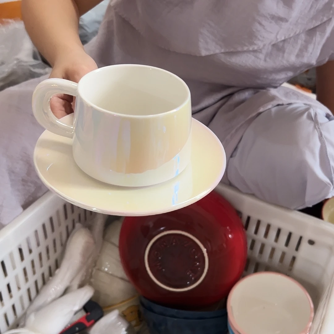 瓷片炫彩咖啡杯一套