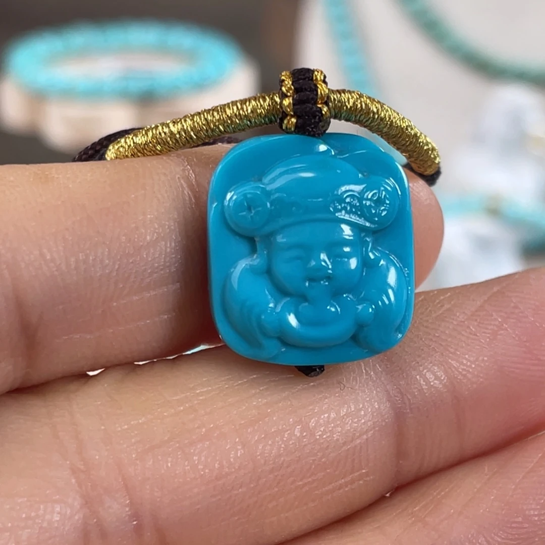 绿松石未镶嵌套链双面雕刻财富一生