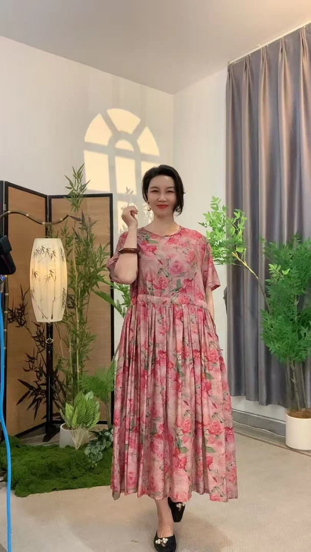 植物花卉长裙春季显瘦连衣裙女装宽松花色81115