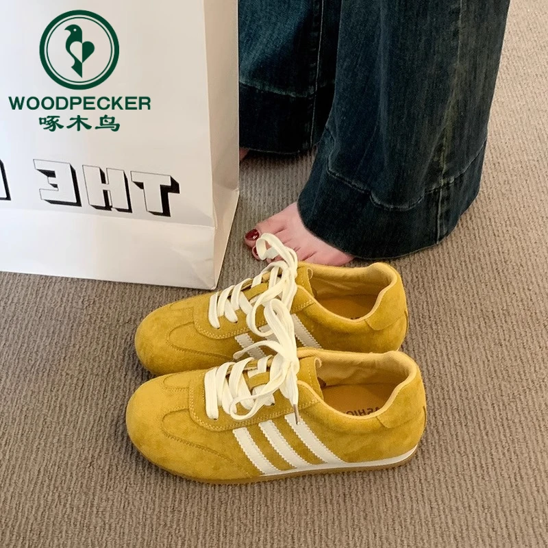 啄木鸟复古德训鞋女鞋2025春季新款平底阿甘鞋运动鞋轻便休闲单鞋