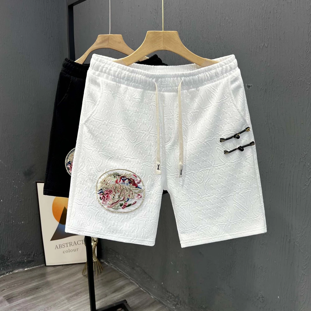 国风刺绣男士短裤夏季潮牌时尚痞帅五分裤青年休闲沙滩裤2025新款