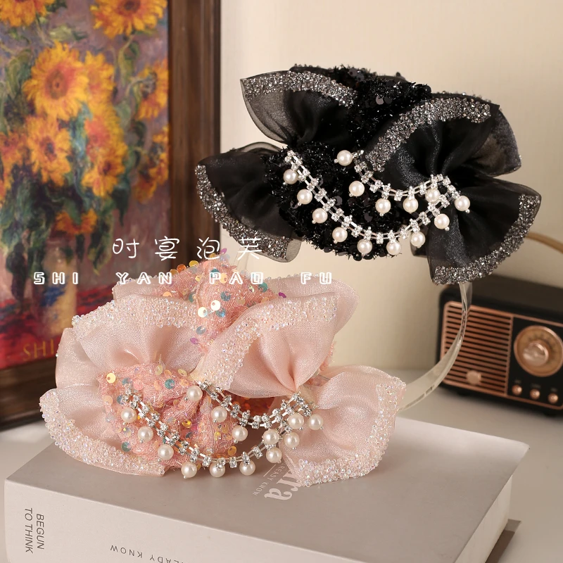 云梦轻纱发夹薄纱珠珠鲨鱼夹高贵法式后脑勺夹亮片饱满发饰头饰女