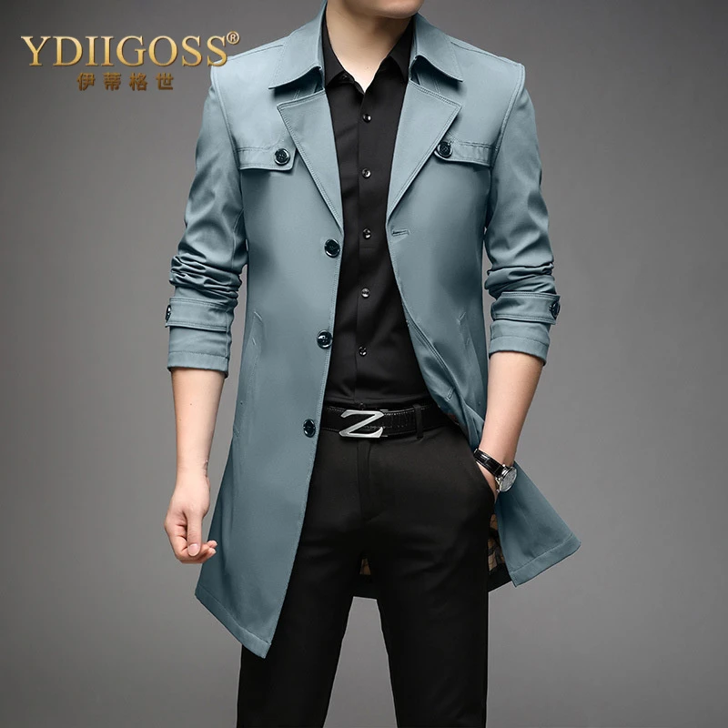 YDIIGOSS休闲商务风衣男青年男士春秋中长款品质时尚外套男装