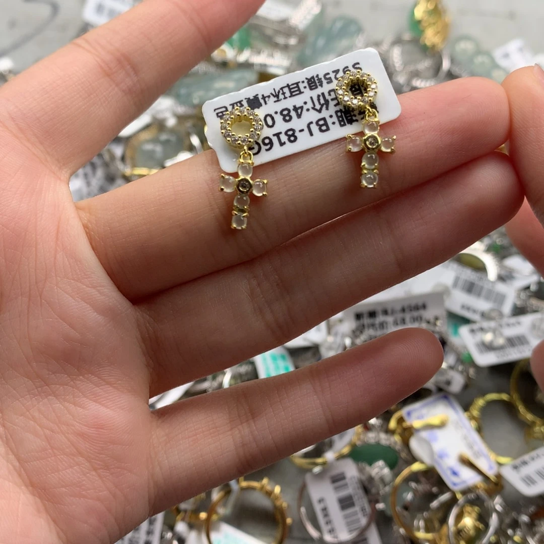 翡翠银S925镶嵌戒指耳钉