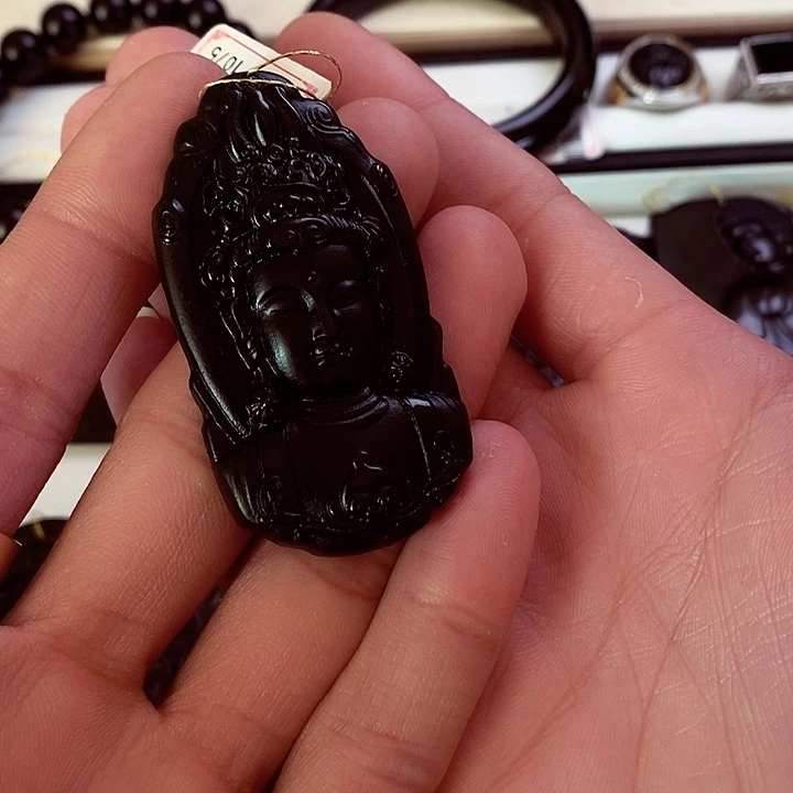 翡翠未镶嵌颈饰天然缅料A货 钢琴黑 观音首