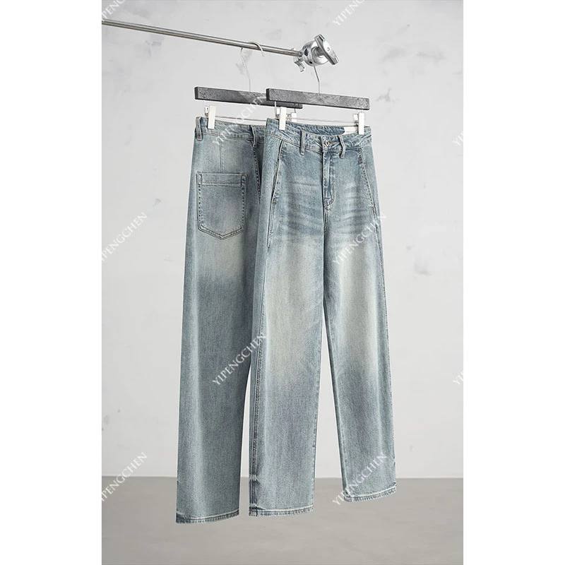 【微弯刀直筒】25秋季新品显瘦显腿直猫须水洗蓝色宽松直筒牛仔裤男