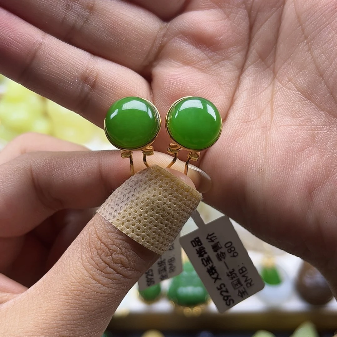 和田玉银S925镶嵌耳饰