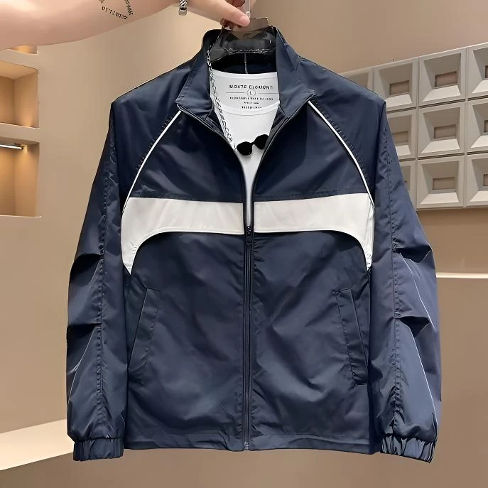 春秋新款拼接撞色立领夹克外套男士潮牌简约时尚百搭户外防风上衣