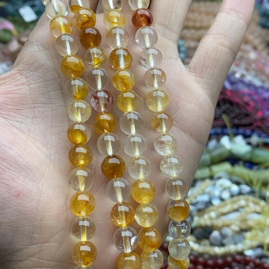 未镶嵌玛瑙/玉髓珠宝半成品一条双A天然8mm透体黄胶花水晶