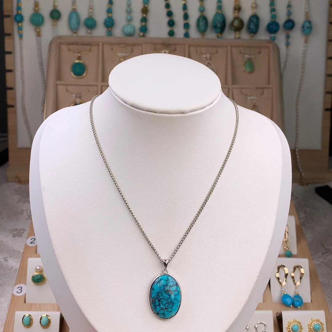 绿松石银S925镶嵌吊坠(赠链)