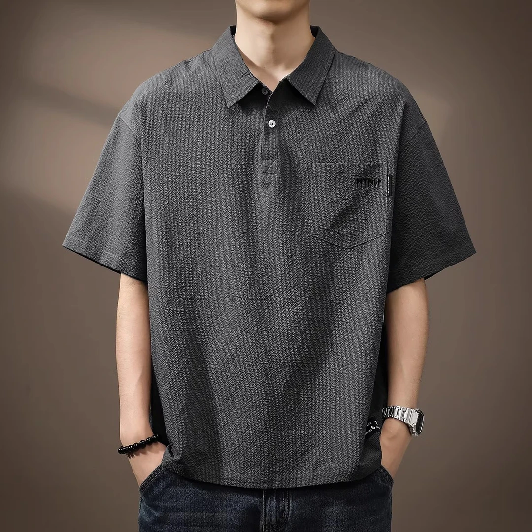 冰丝夏季翻领t恤短袖polo衫男大码男装男款男士薄款半袖痞帅体恤