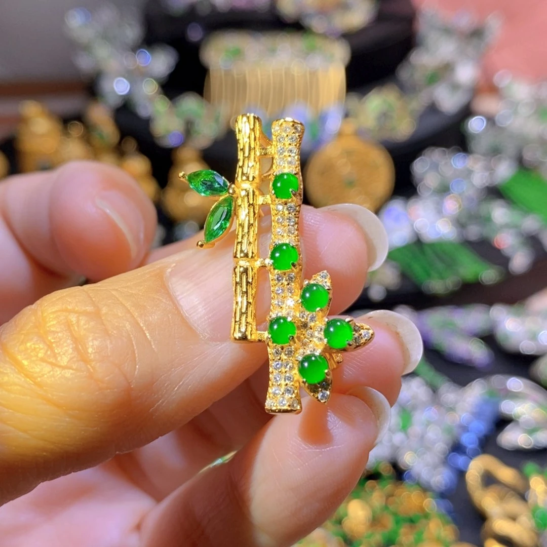吊坠(不含链)银S925镶嵌翡翠
