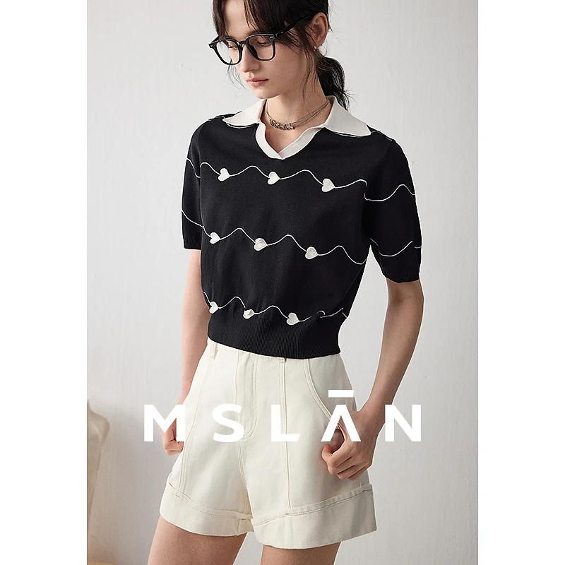 MSLAN【后腰松紧】春夏白色车线高腰宽松显瘦A字牛仔短裤女MFBV6101