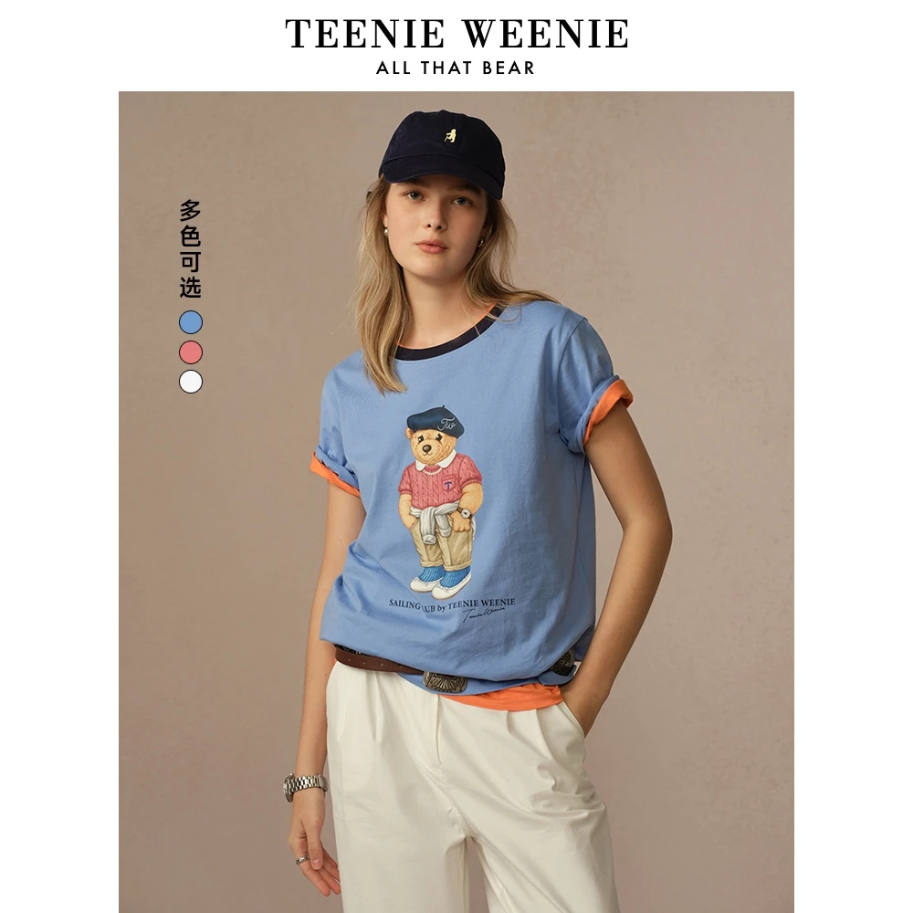 *TeenieWeenie小熊女T恤25活力俏皮撞色圆领印花短袖TTRW256535I