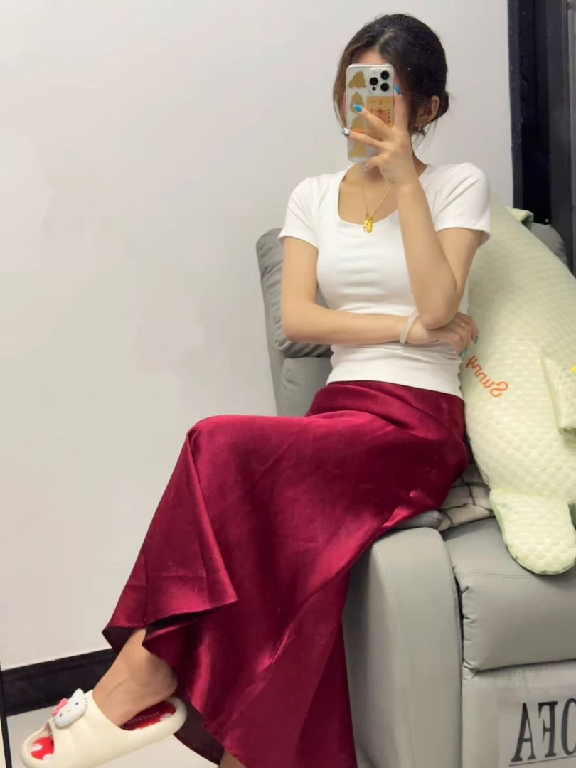 [60姆米重锻鱼尾裙]100桑蚕丝香云纱显瘦鱼尾裙下摆90长