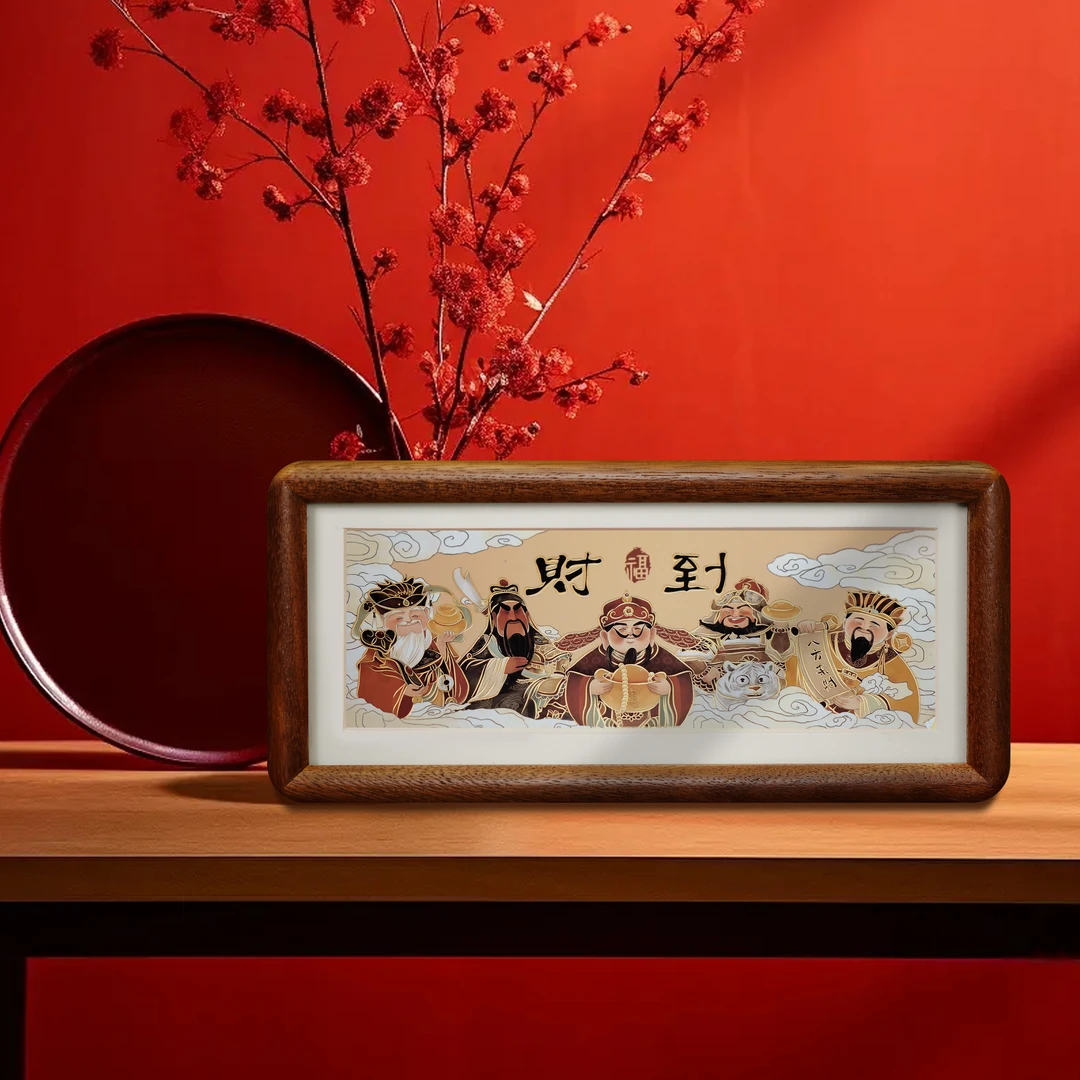 步铜寻常铜鎏金浮雕铜雕画 《财神赐福》摆台新年财神茶室书房摆件