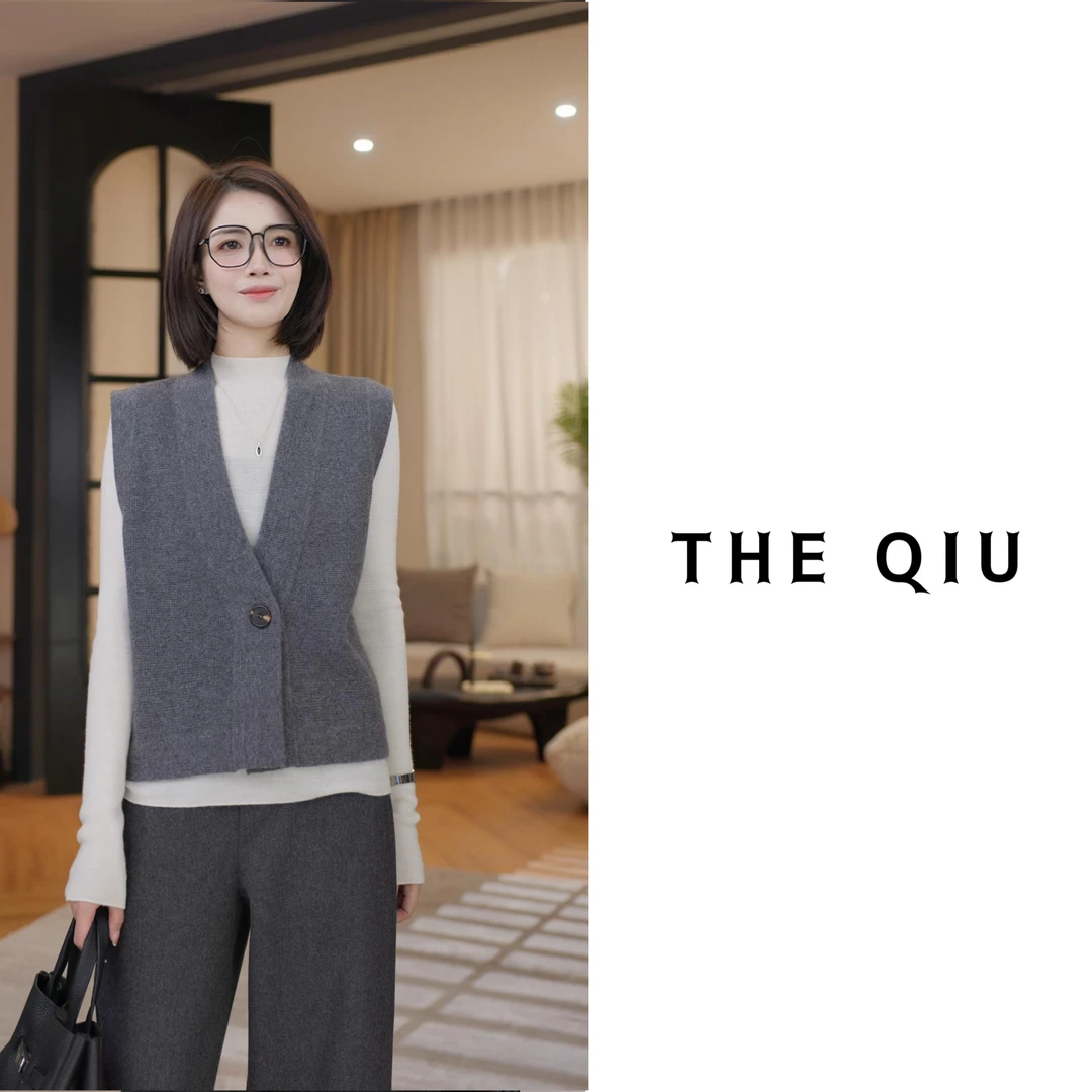 THE QIU｜极简马甲  100%美丽奴秀场同款大V领一粒扣马甲