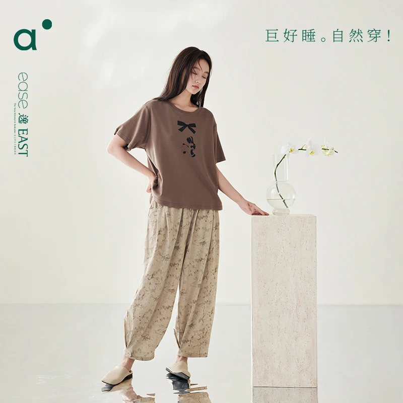 安之伴纯棉睡衣女夏季薄款短袖长裤复古新中式风家居服宽松大码